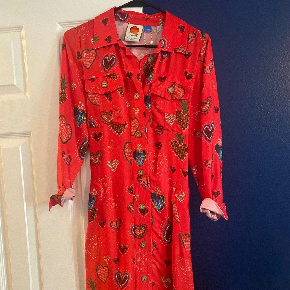 Anthropologie x Farm Rio Heart Midi Shirtdress - Picture 1 of 4